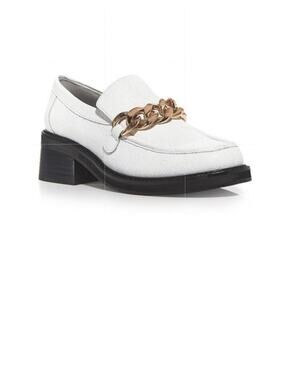 Aqua Lena Shoes Women's Size 10 Bone Lizard White Loafer Gold Chain New Boxed